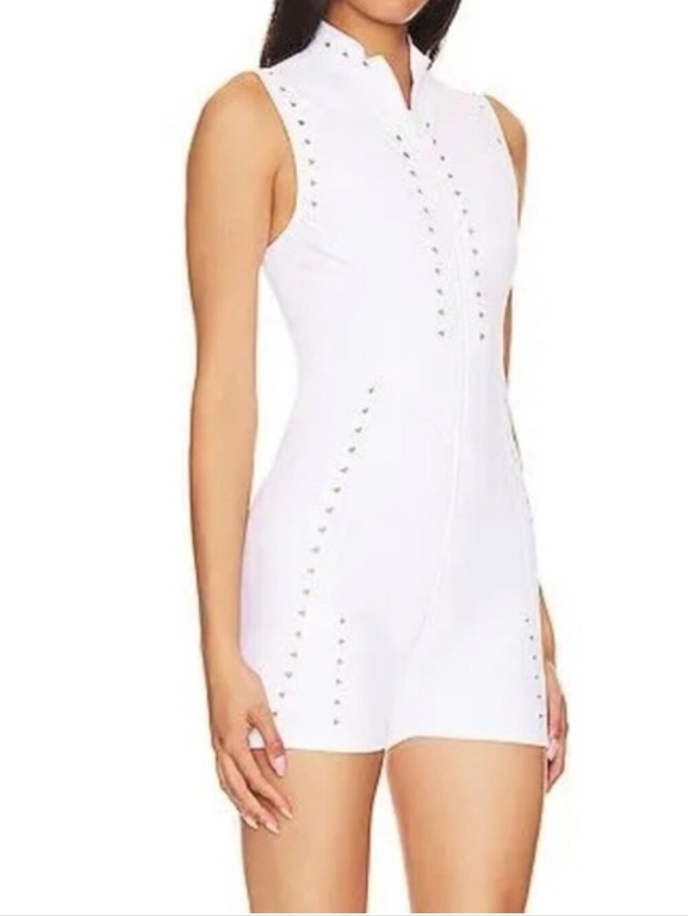 GIGI C Kina Romper Sleeveless White Laser Cut Sz S, NWT - Picture 3 of 8